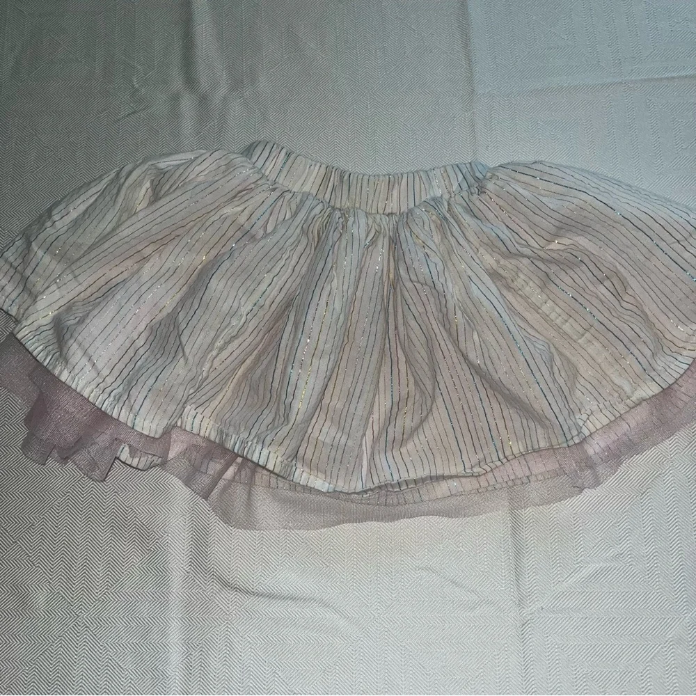 Elastic Waist Skirts with Tulle Set of 2 Orange Skirt & White Metallic Stripe 2T